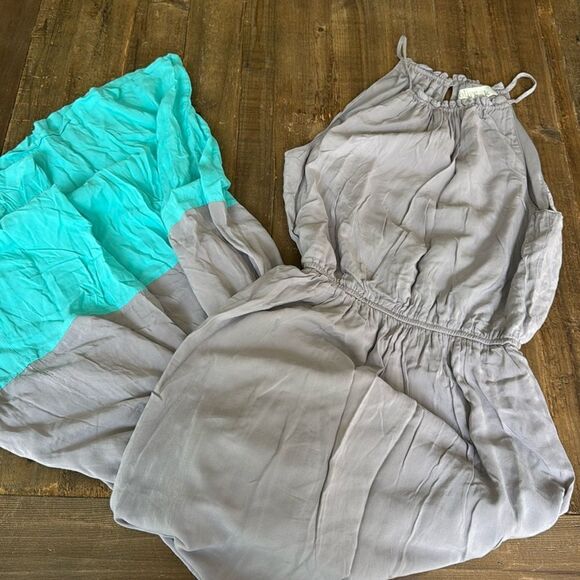 Grey Maxi Dress, summer, wedding guest, teal, flowy, rayon maxi dress, small - Picture 1 of 6